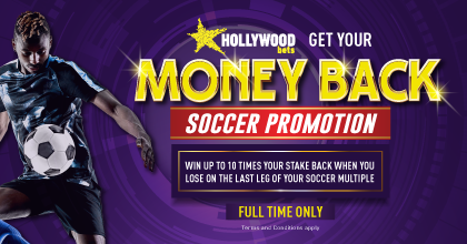 Hollywoodbets Soccer Money Back Promo Banner