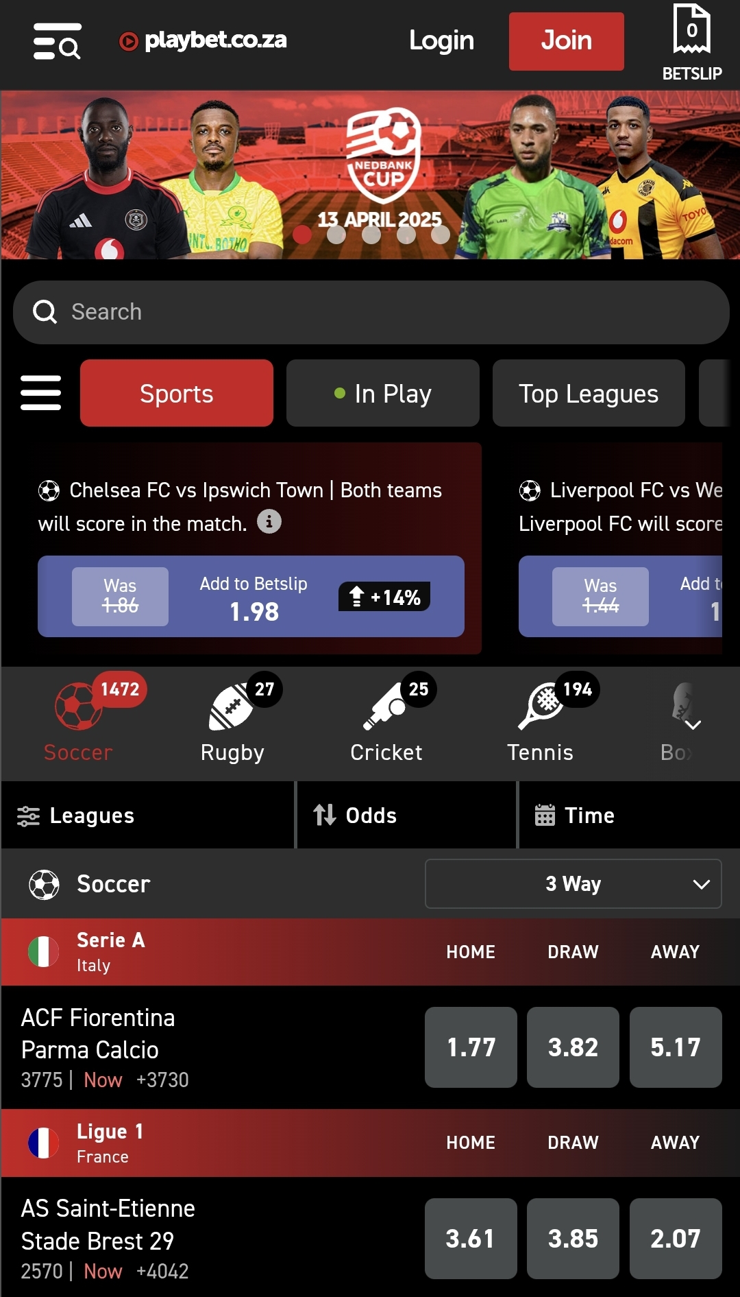 Playbet Mobile Website View