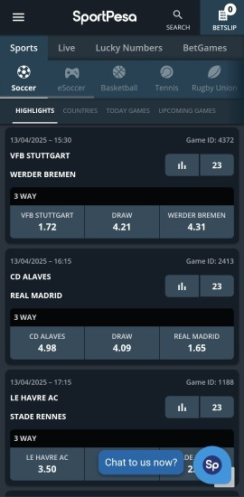 SportPesa Mobile Website View