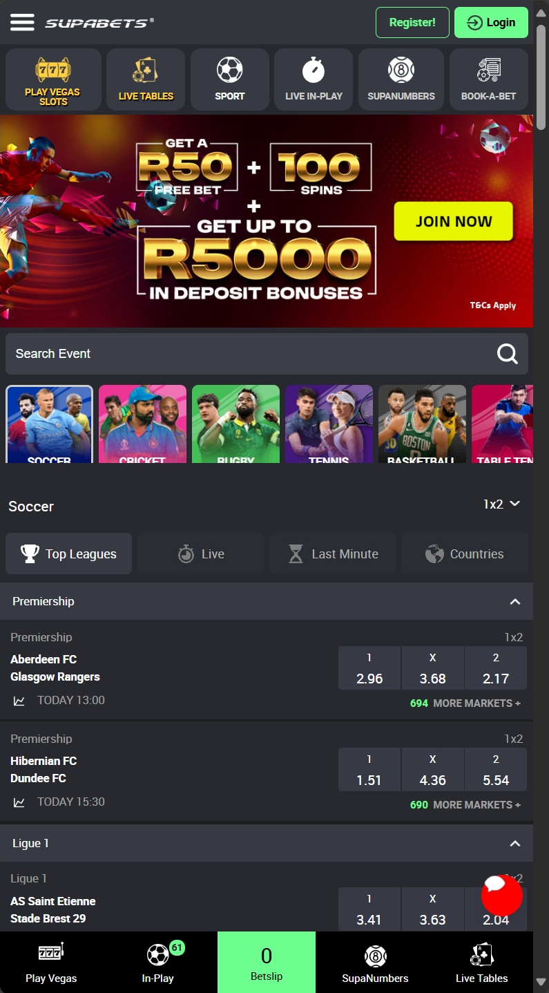 Supabets Main Page Screenshot